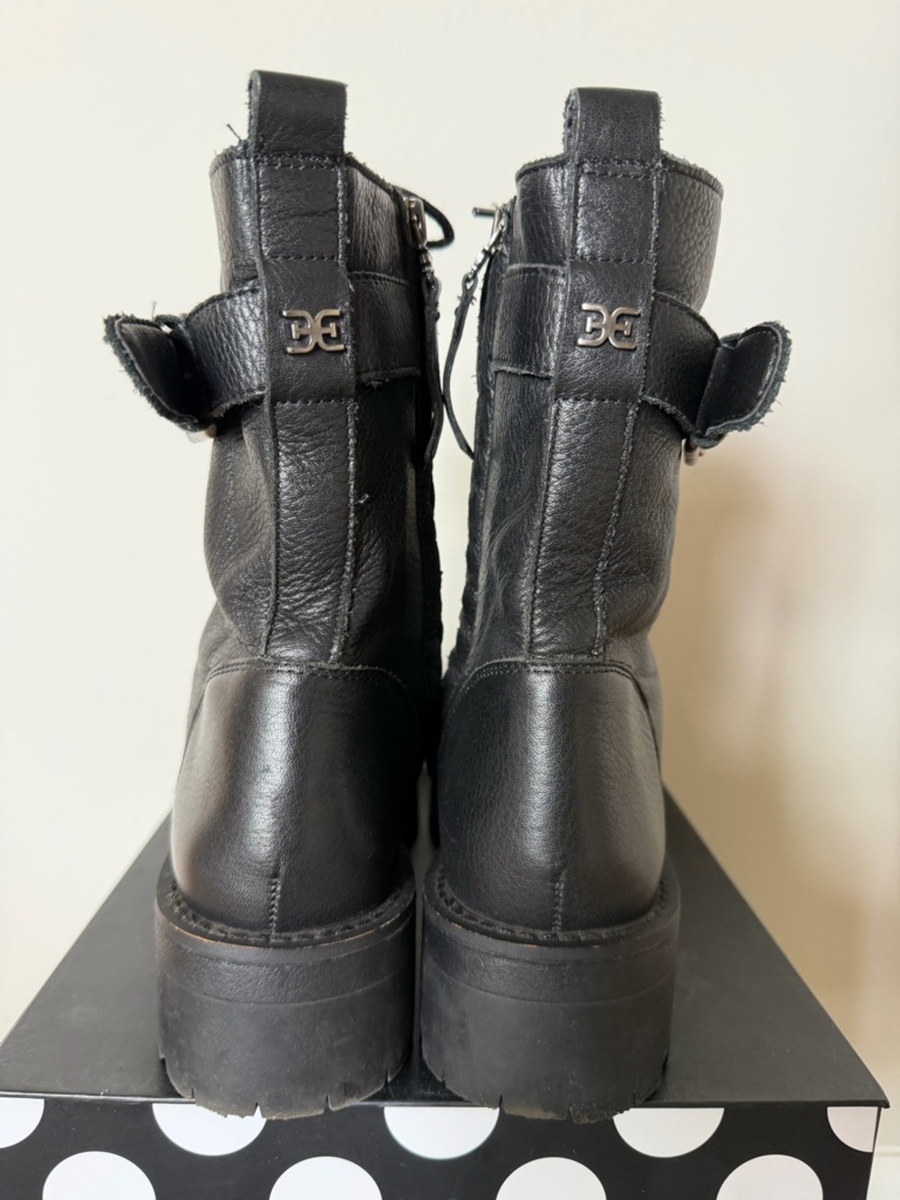 Sam Edelman Black Leather Lace-Up Combat Boots with Buckle - Picture 4 of 11